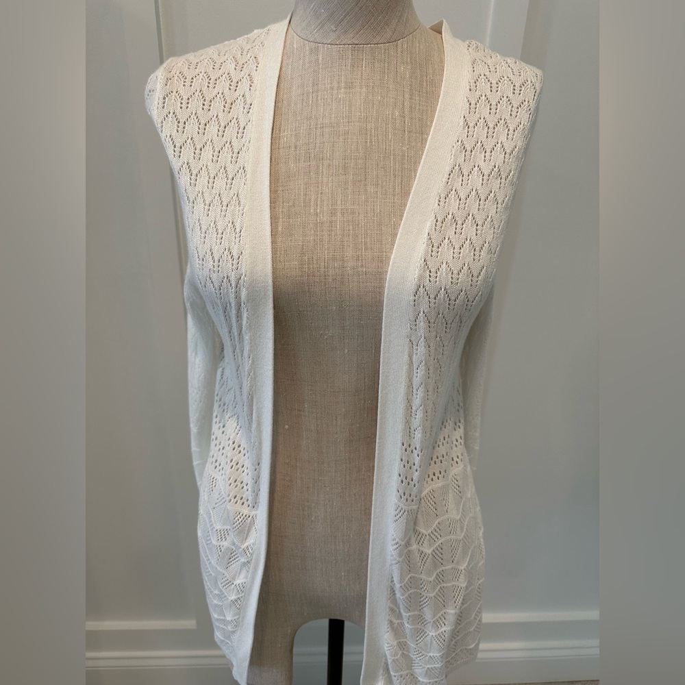 LOFT White Cable Knit Cardigan Sweater